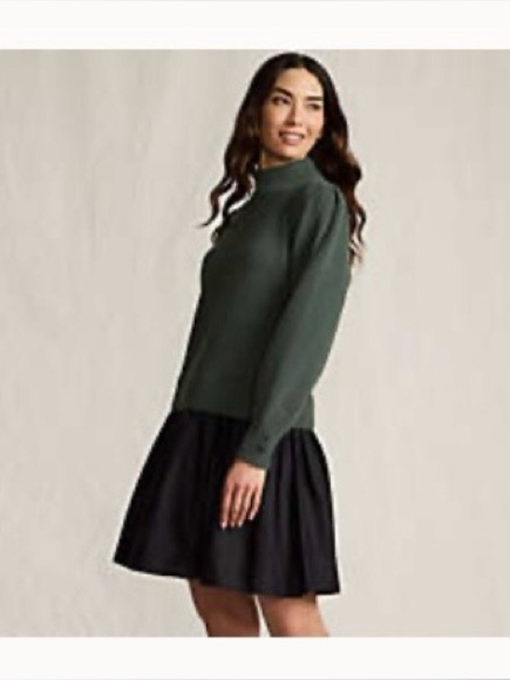 NWOT-Lands' End Dark Green Lantern Mock Neck Twofer Dress
